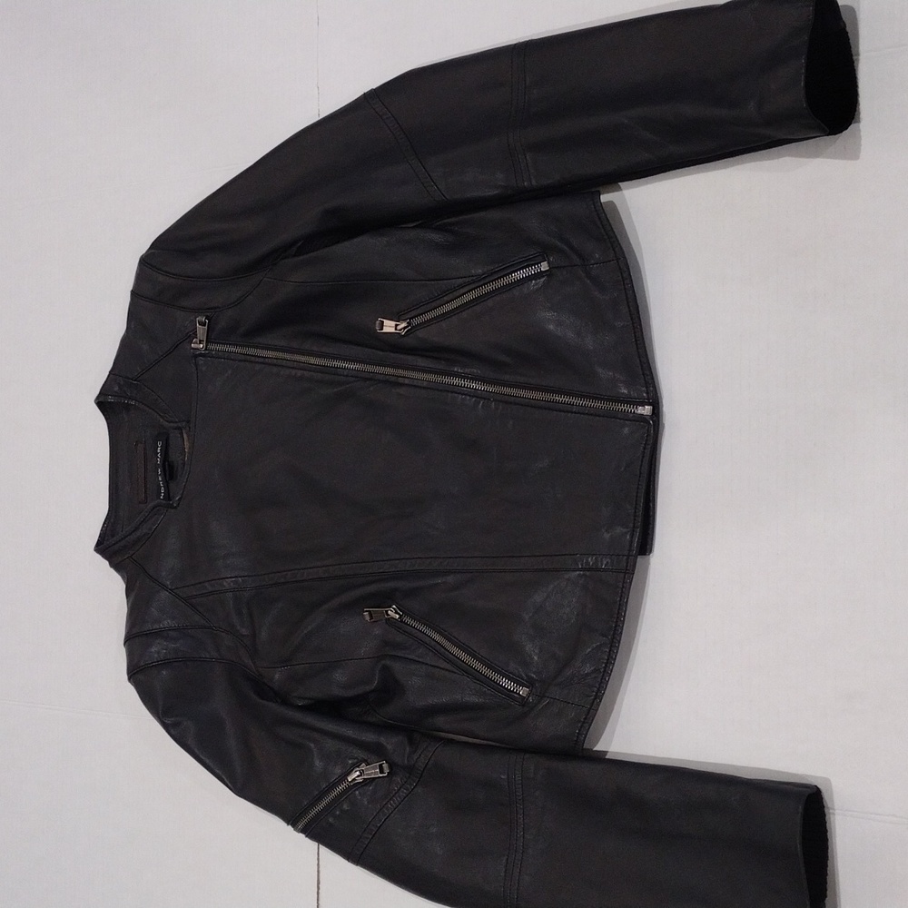 Andrew Marc Black lamb skin leather jacket size M